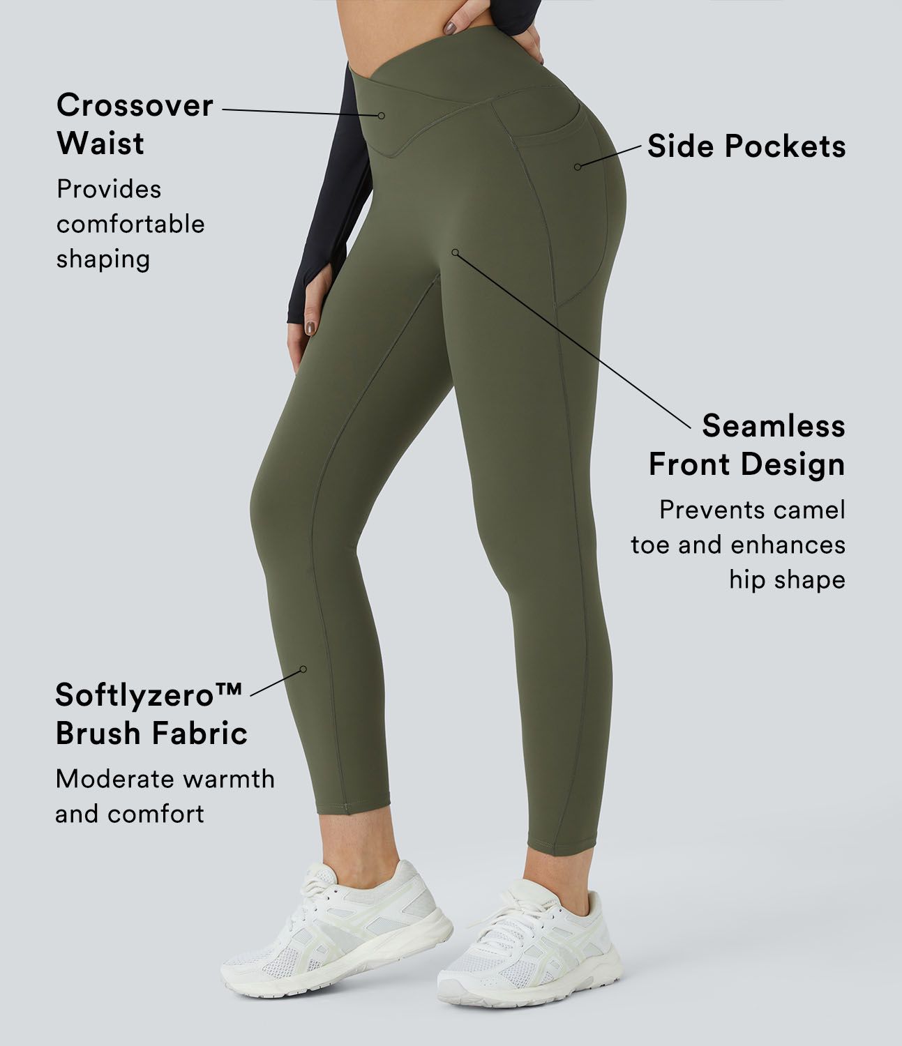 Leggings de yoga Softlyzero™ con bolsillos laterales cruzados de tiro alto con felpa térmica 