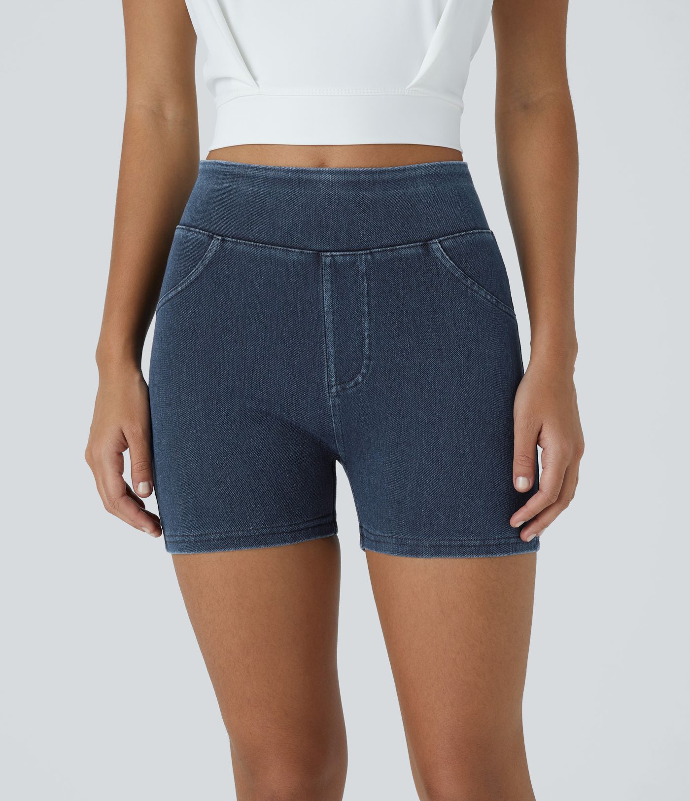 Halara Flex™ High Waisted Pocket Denim Casual Shorts 3"