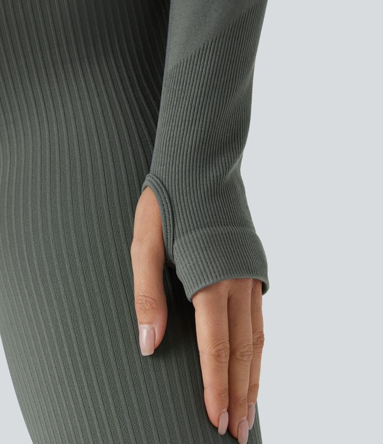 OneForm Seamless Flow Stand Collar Raglan Sleeve Thumb Hole Zipper Skinny Yoga Jacket