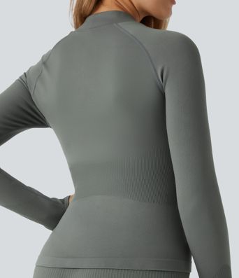 OneForm Seamless Flow Stand Collar Raglan Sleeve Thumb Hole Zipper Skinny Yoga Jacket