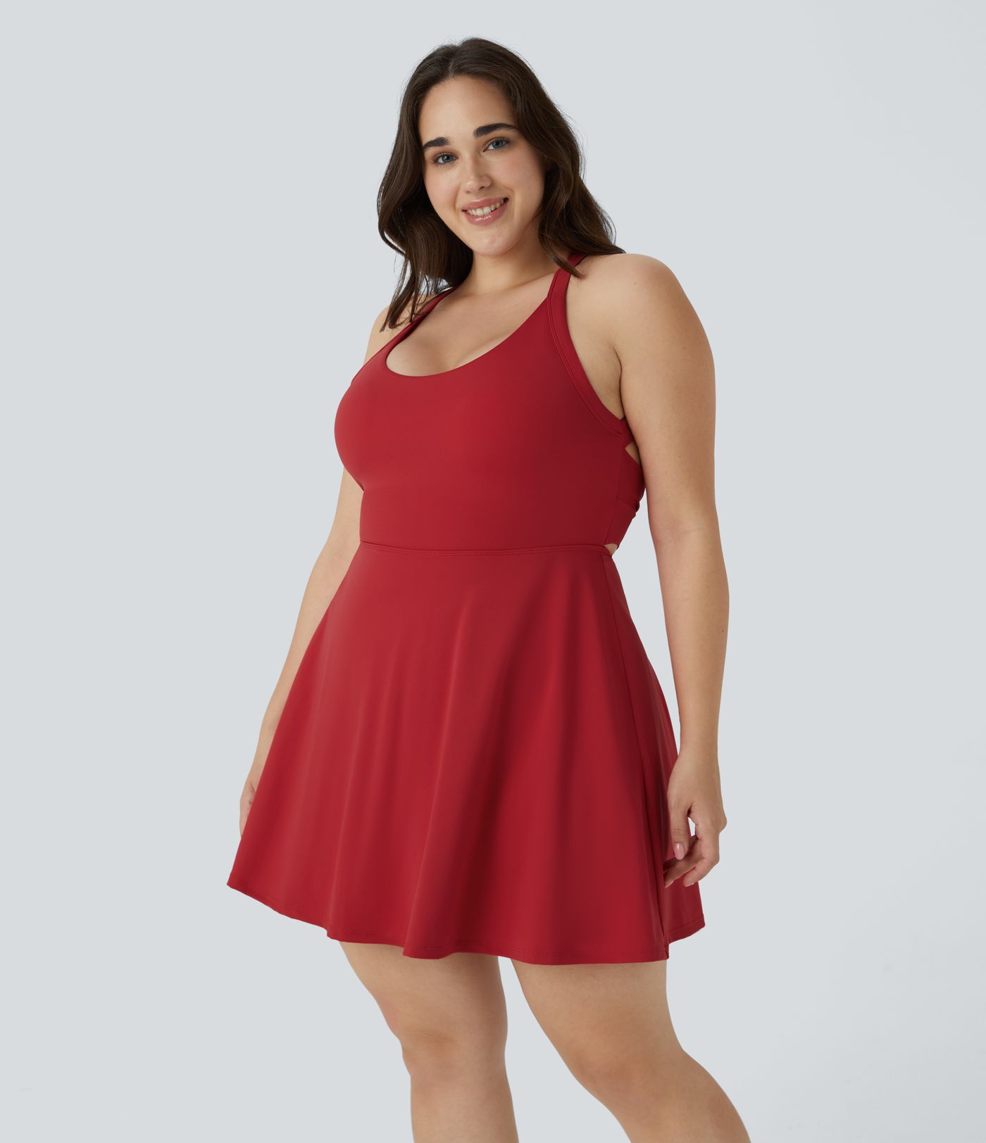 Cut Out Pocket 2-in-1 Exercise Plus Size Dress-Easy Peezy