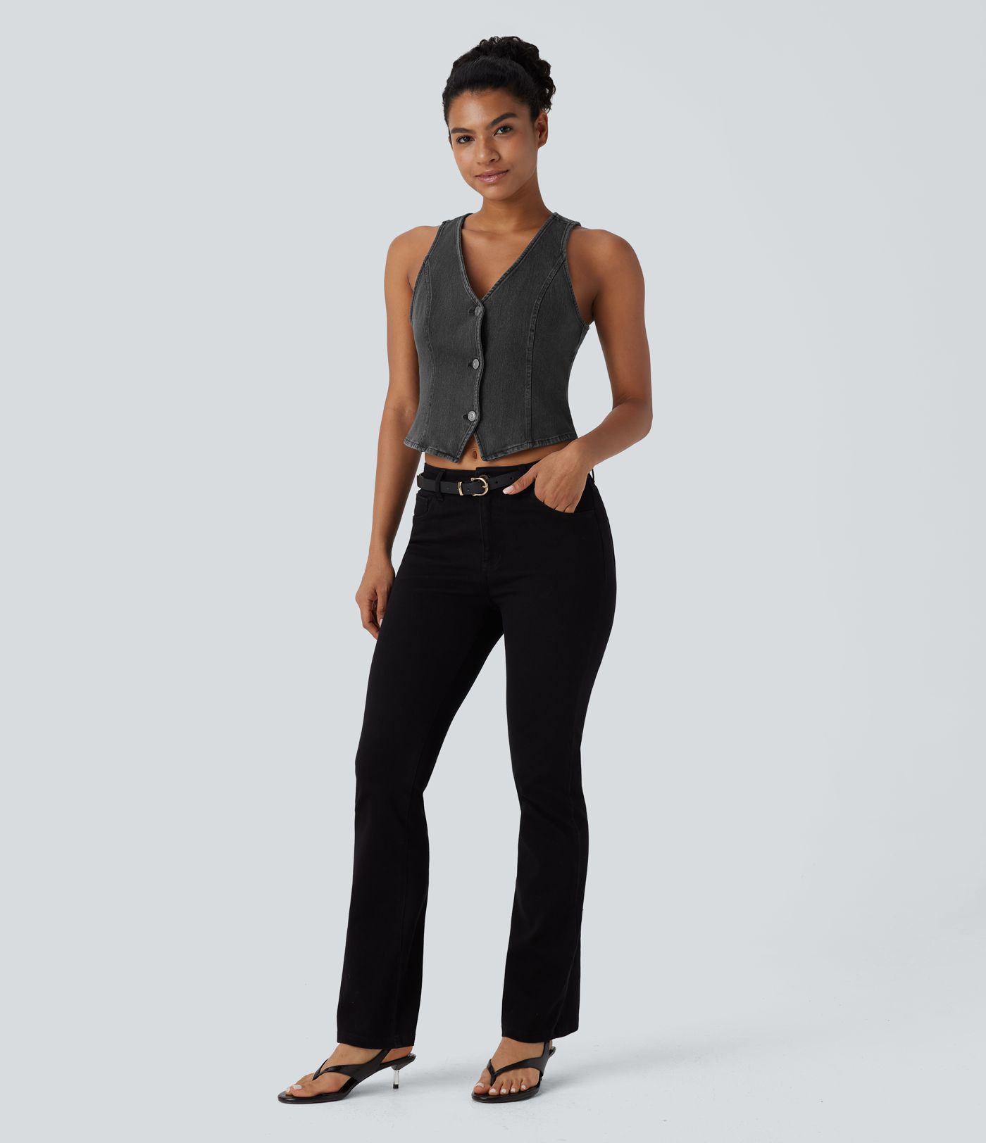 Halara Flex™ V Neck Washed Denim Casual Vest