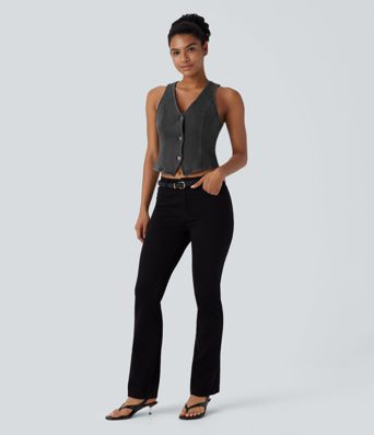 Halara Flex™ V Neck Washed Denim Casual Vest