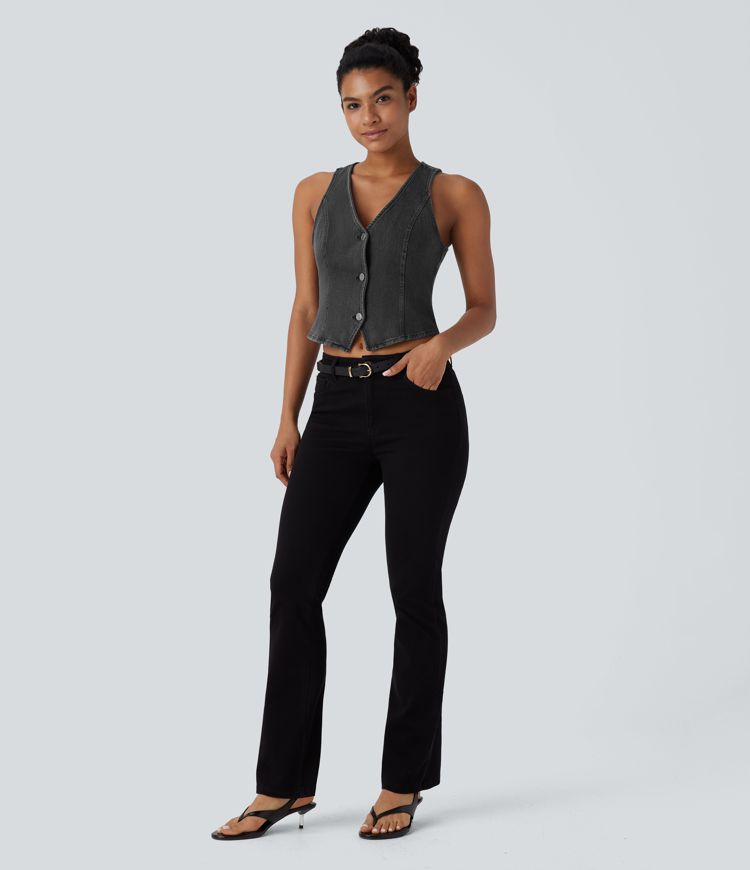 Halara Flex™ V Neck Washed Denim Casual Vest