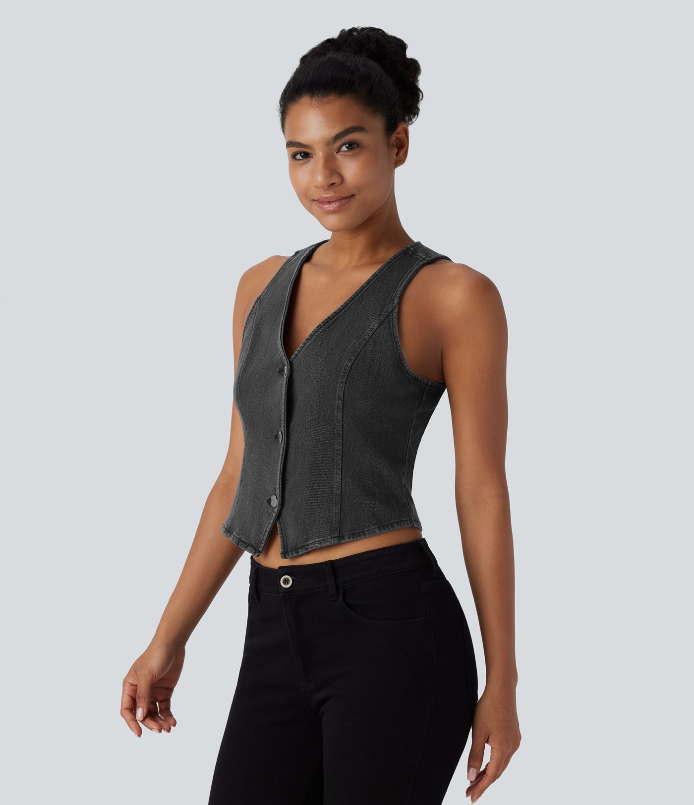 Halara Flex™ V Neck Washed Denim Casual Vest