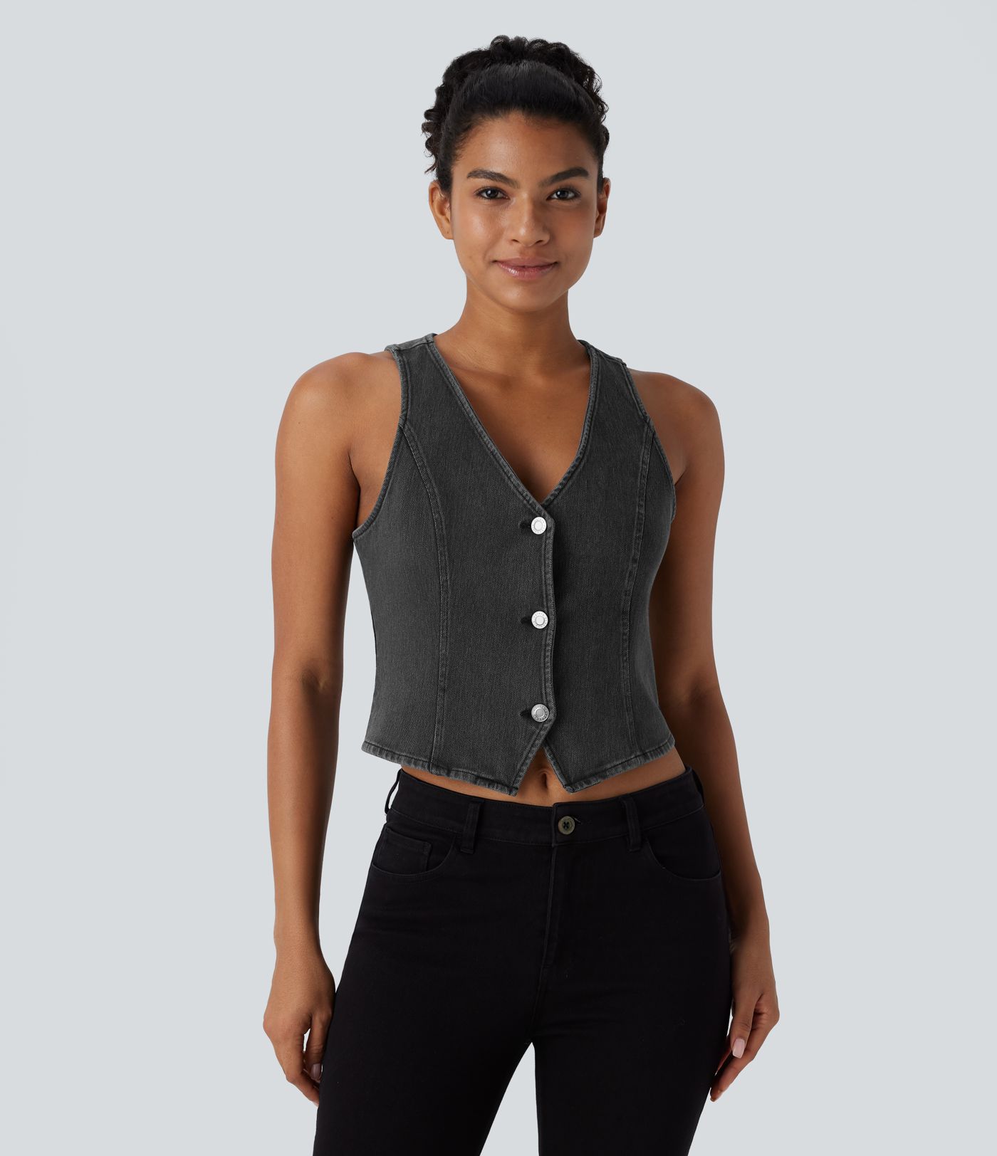 Halara Flex™ V Neck Washed Denim Casual Vest