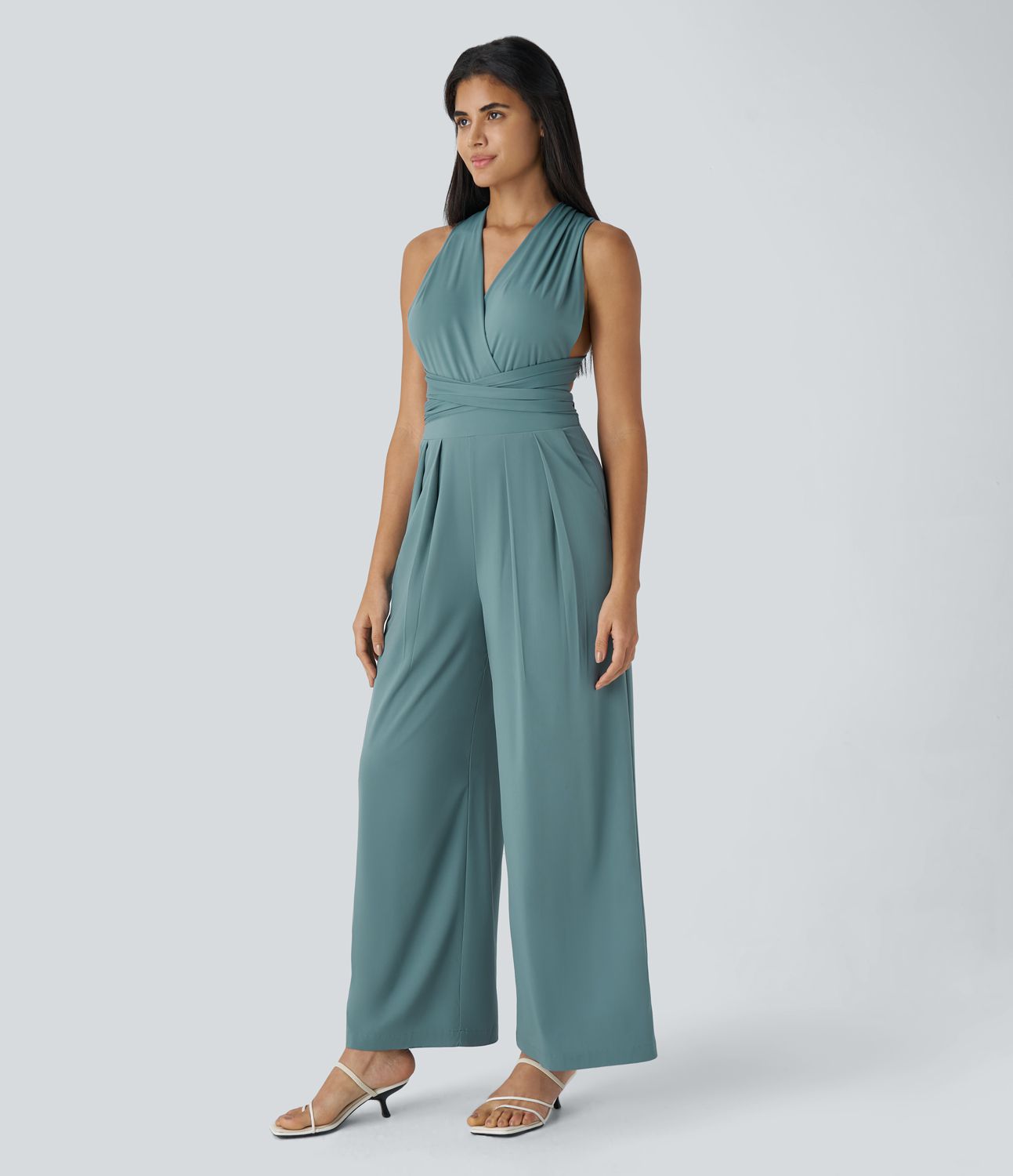 Breezeful™ Backless Crisscross Tie-Back with Hidden Zipper Side Pockets Quick Dry Resort Jumpsuit