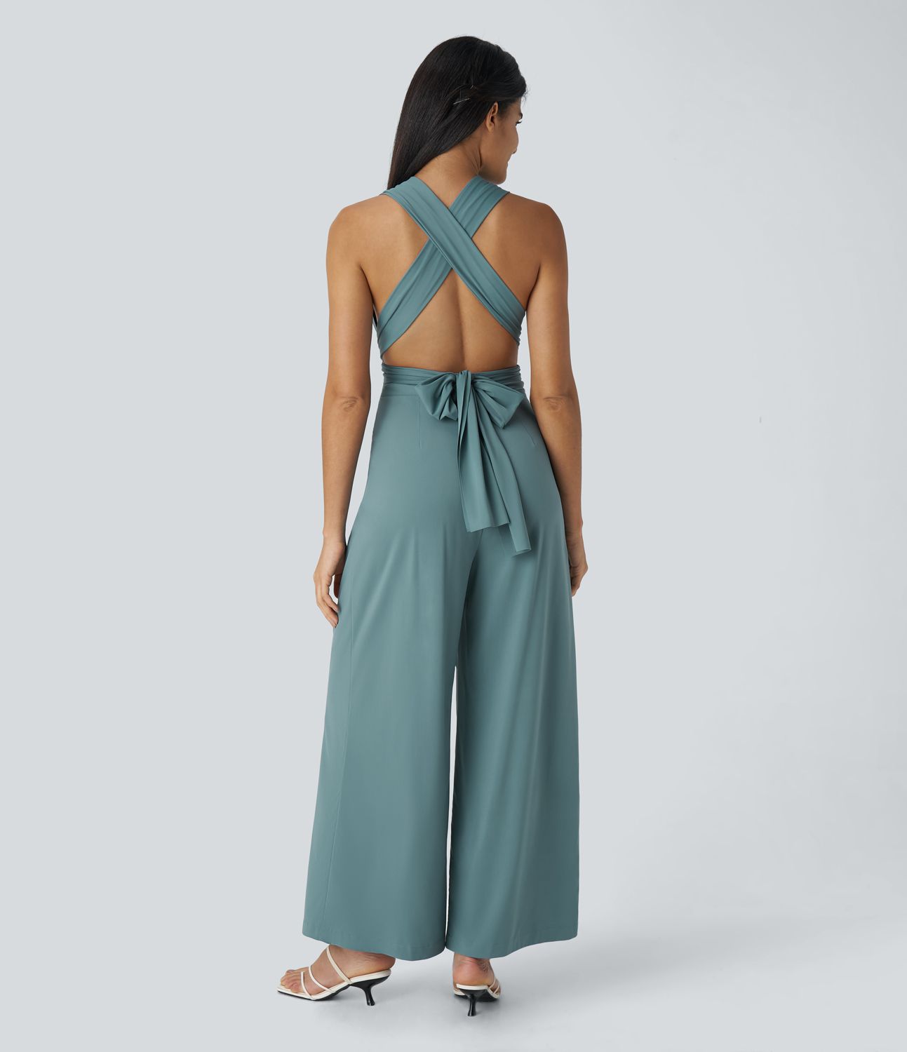 Breezeful™ Backless Crisscross Tie-Back with Hidden Zipper Side Pockets Quick Dry Resort Jumpsuit
