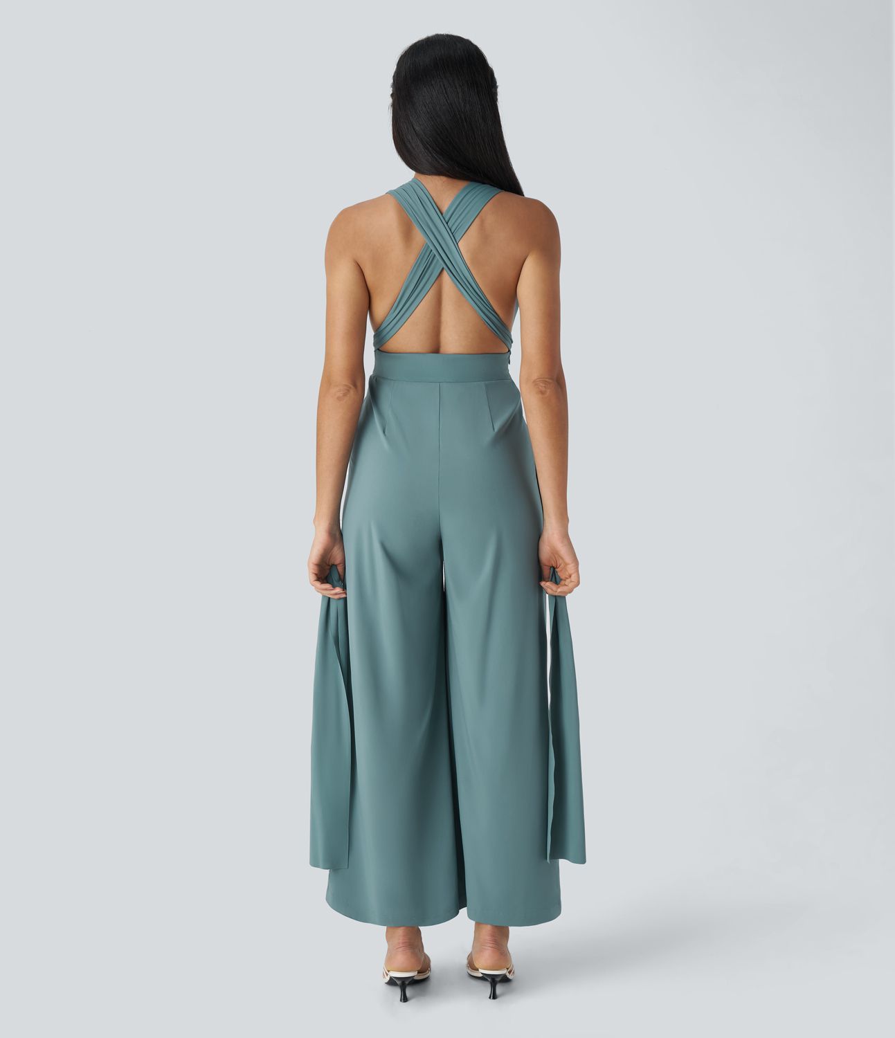 Breezeful™ Backless Crisscross Tie-Back with Hidden Zipper Side Pockets Quick Dry Resort Jumpsuit