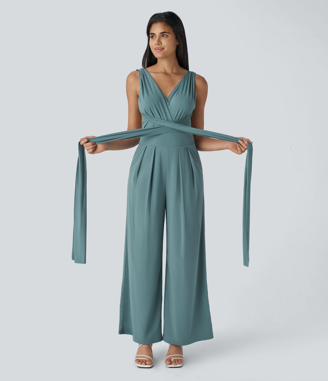 Breezeful™ Backless Crisscross Tie-Back with Hidden Zipper Side Pockets Quick Dry Resort Jumpsuit
