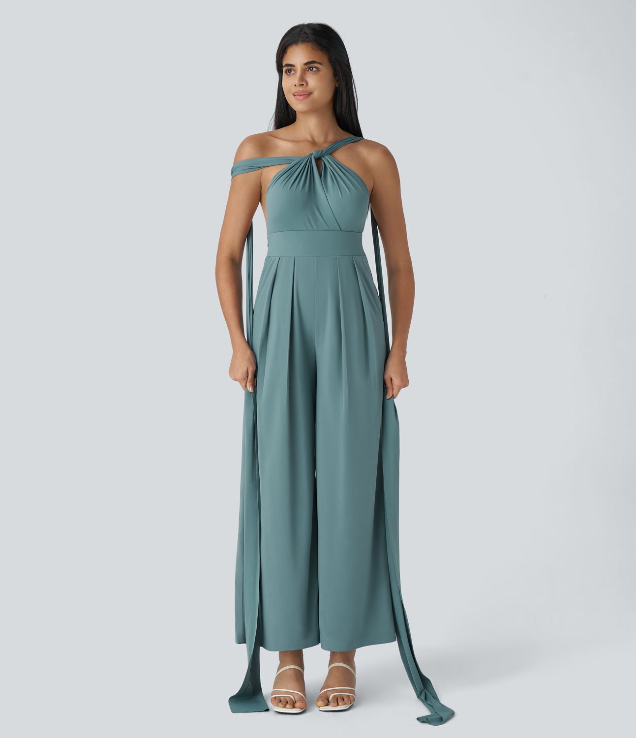 Breezeful™ Backless Crisscross Tie-Back with Hidden Zipper Side Pockets Quick Dry Resort Jumpsuit