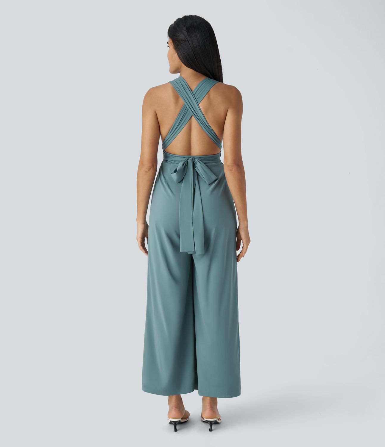 Breezeful™ Backless Crisscross Tie-Back with Hidden Zipper Side Pockets Quick Dry Resort Jumpsuit
