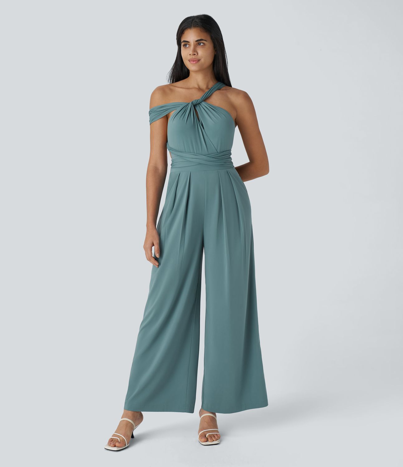 Breezeful™ Backless Crisscross Tie-Back with Hidden Zipper Side Pockets Quick Dry Resort Jumpsuit