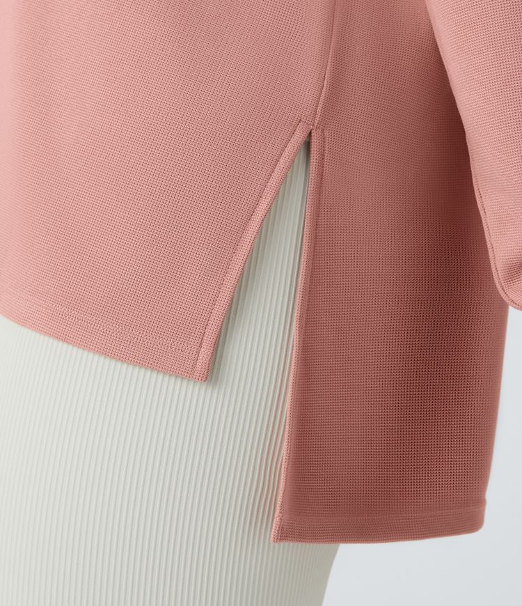 Sweatshirt Casual Waffle à Boutons Devant avec Trou Pouce et Fente