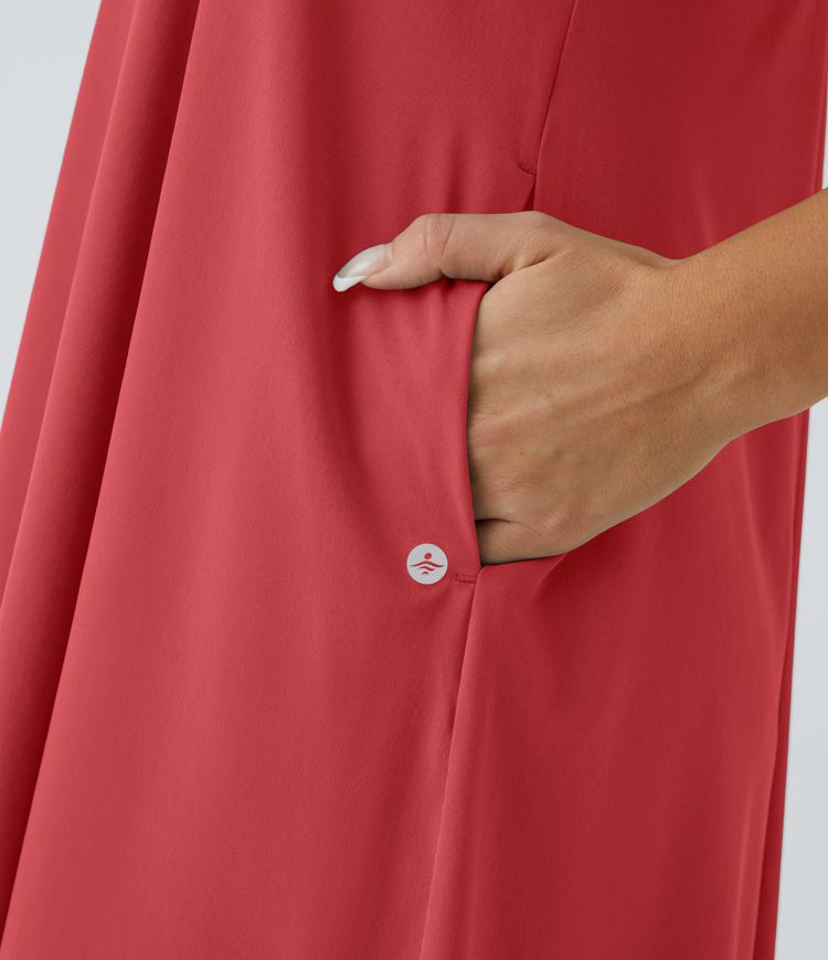 Breezeful™ Backless Racerback Side Pocket High Low Flowy Midi Quick Dry Casual Dress A-C Cups