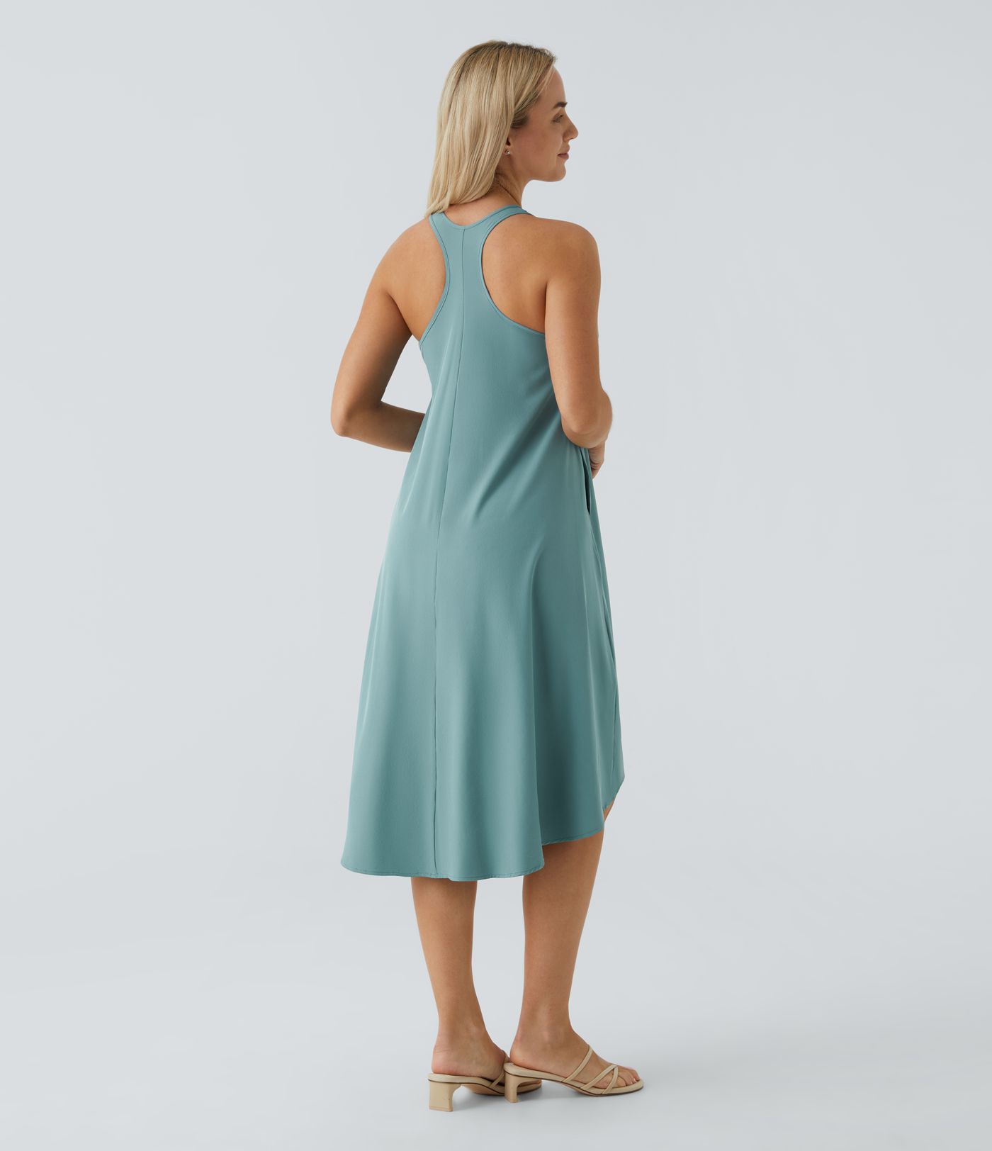 Breezeful™ Backless Racerback Side Pocket High Low Flowy Midi Quick Dry Casual Dress A-C Cups