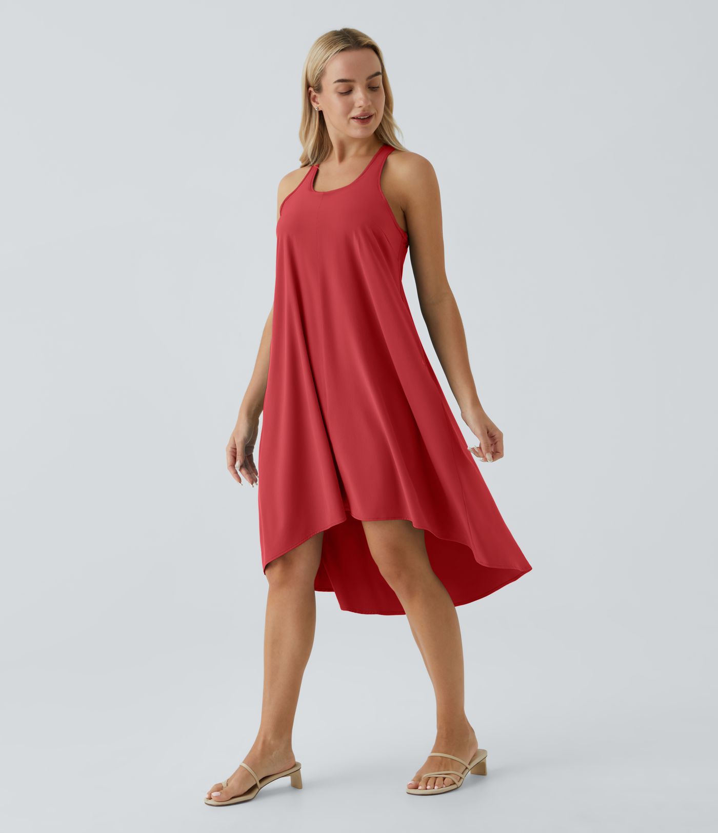 Breezeful™ Backless Racerback Side Pocket High Low Flowy Midi Quick Dry Casual Dress A-C Cups