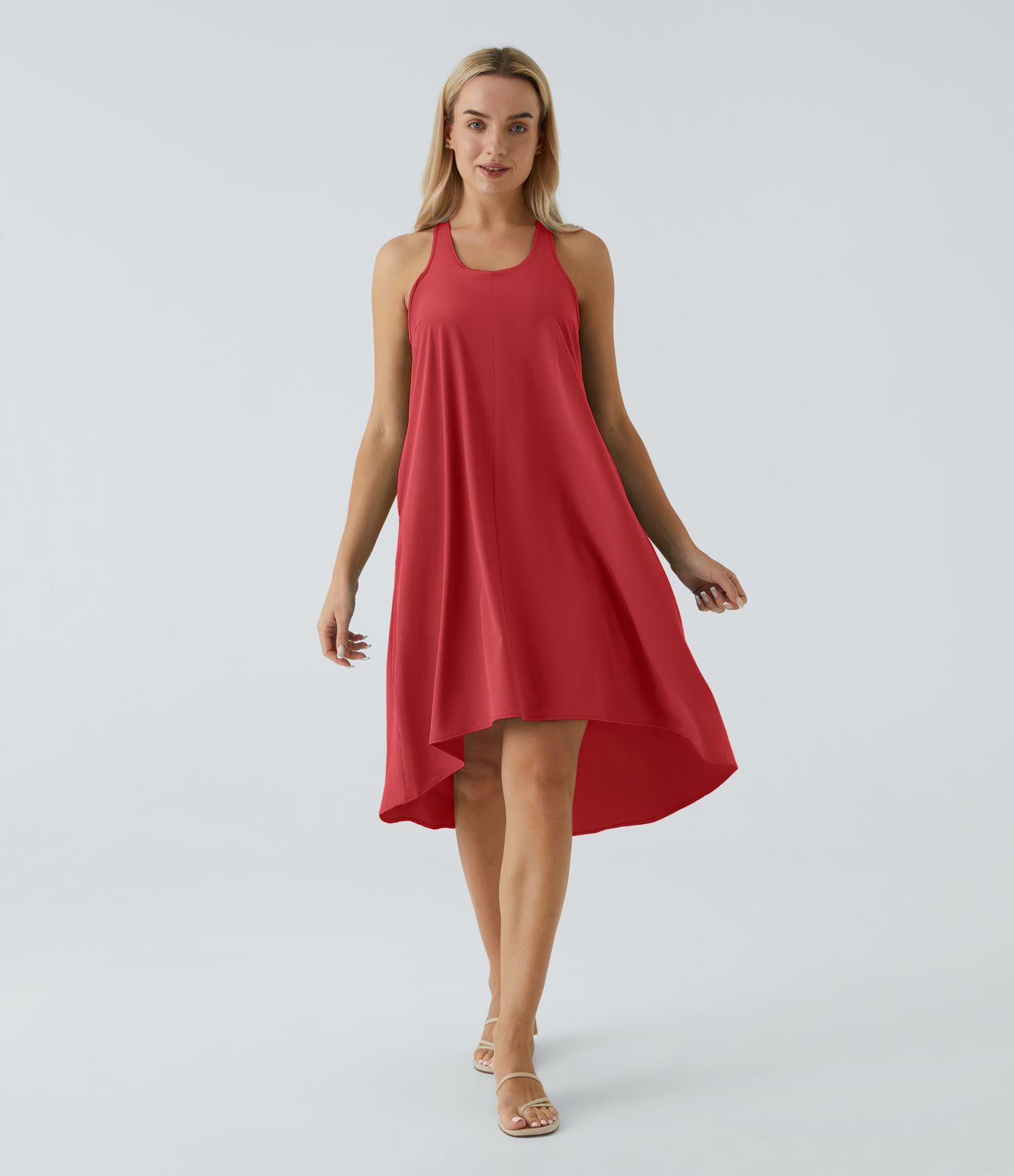 Breezeful™ Backless Racerback Side Pocket High Low Flowy Midi Quick Dry Casual Dress A-C Cups