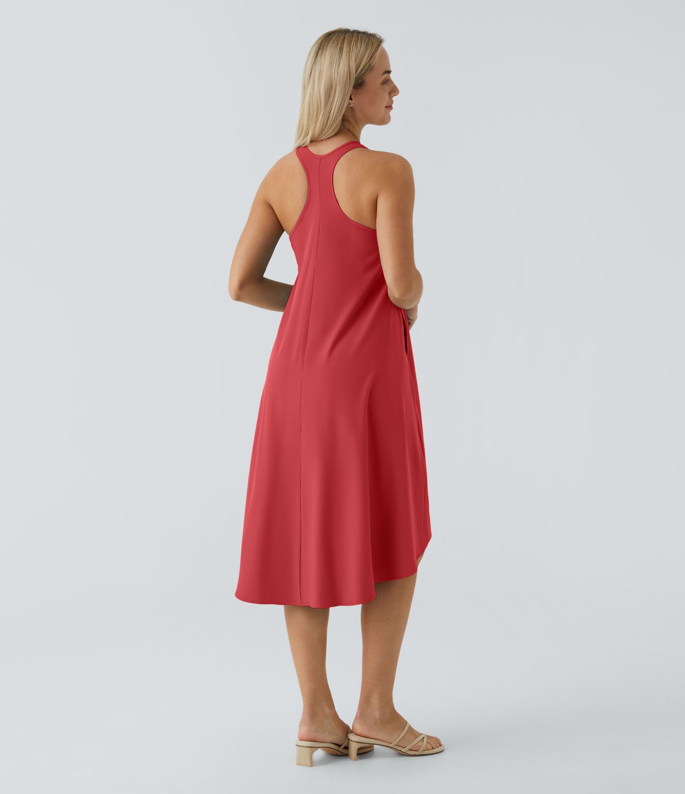 Breezeful™ Backless Racerback Side Pocket High Low Flowy Midi Quick Dry Casual Dress A-C Cups