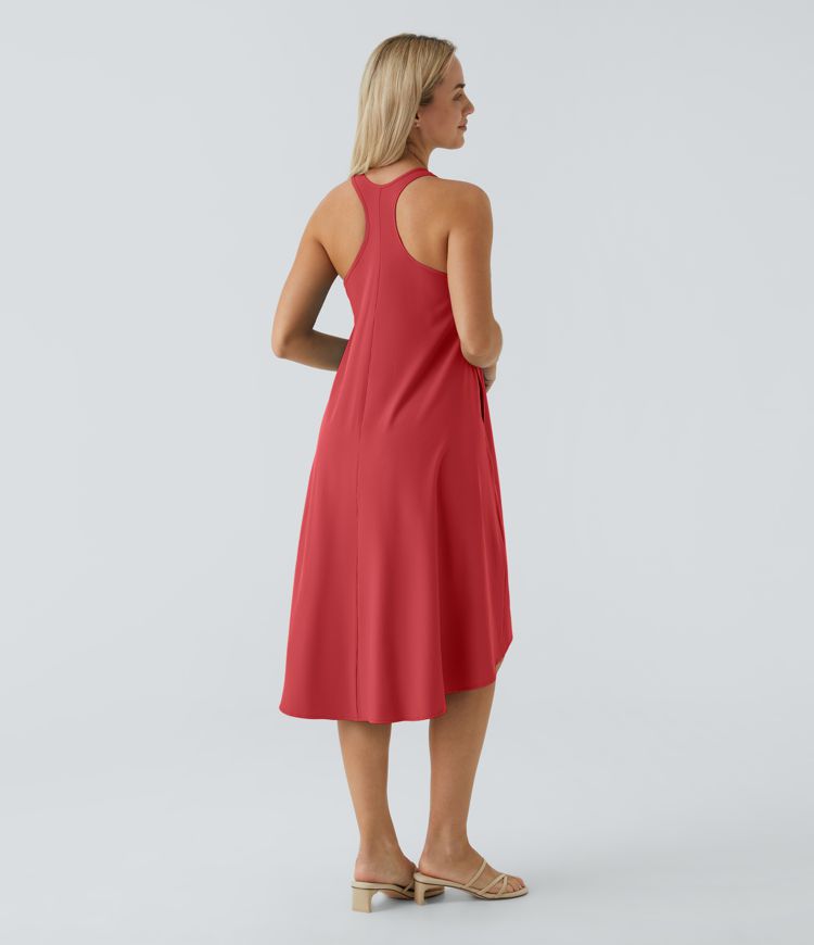 Breezeful™ Backless Racerback Side Pocket High Low Flowy Midi Quick Dry Casual Dress A-C Cups