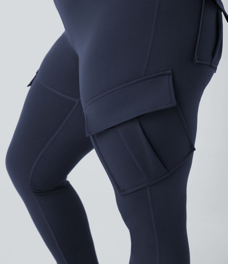 Leggings yoga ajustado bolsillo cargo tiro alto talla grande 7/8