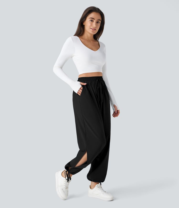 Breezeful™ High Waisted Drawstring Pocket Hem Quick Dry Casual Joggers