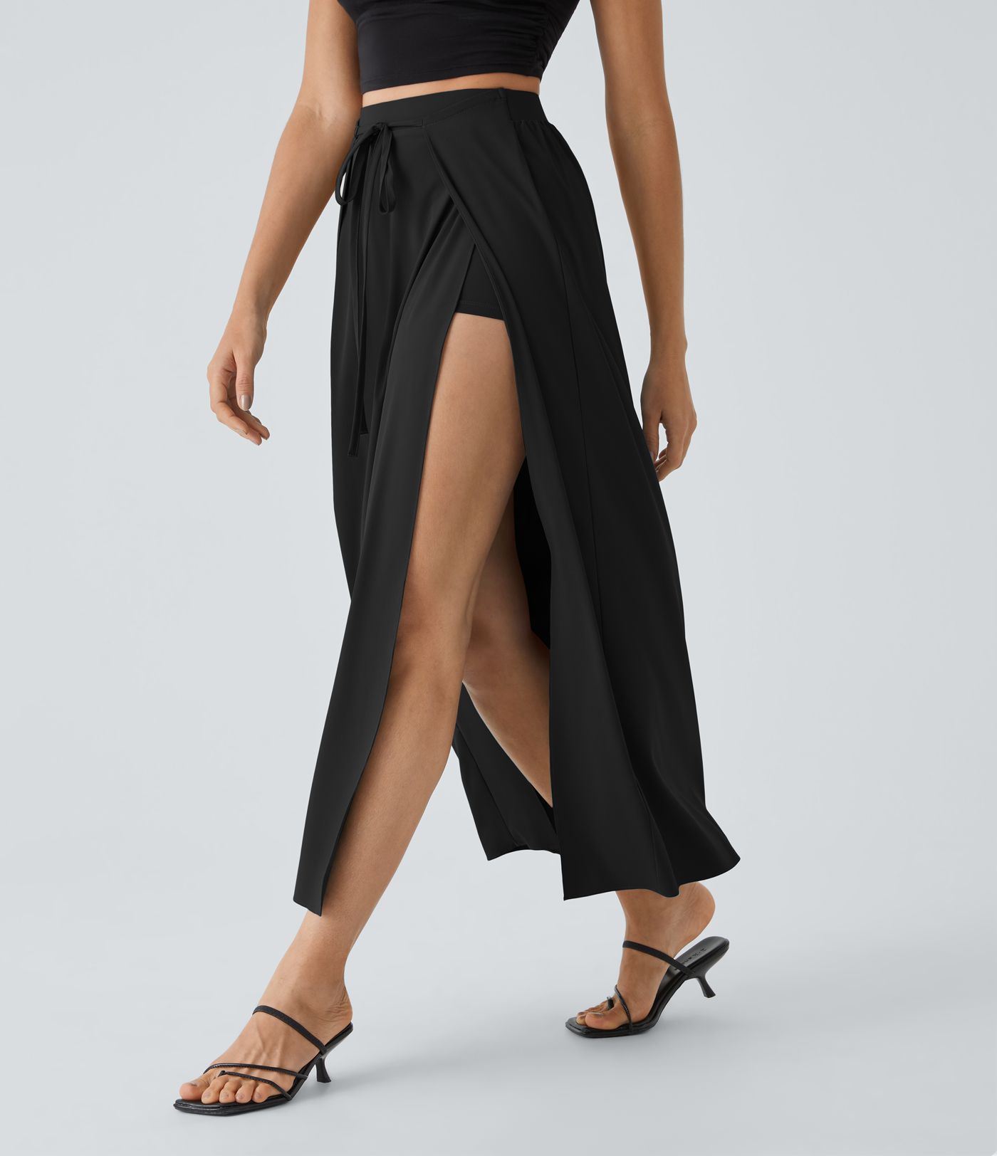 Breezeful™ High Waisted Tie Front Flowy 2-in-1 Maxi Quick Dry Casual Skirt