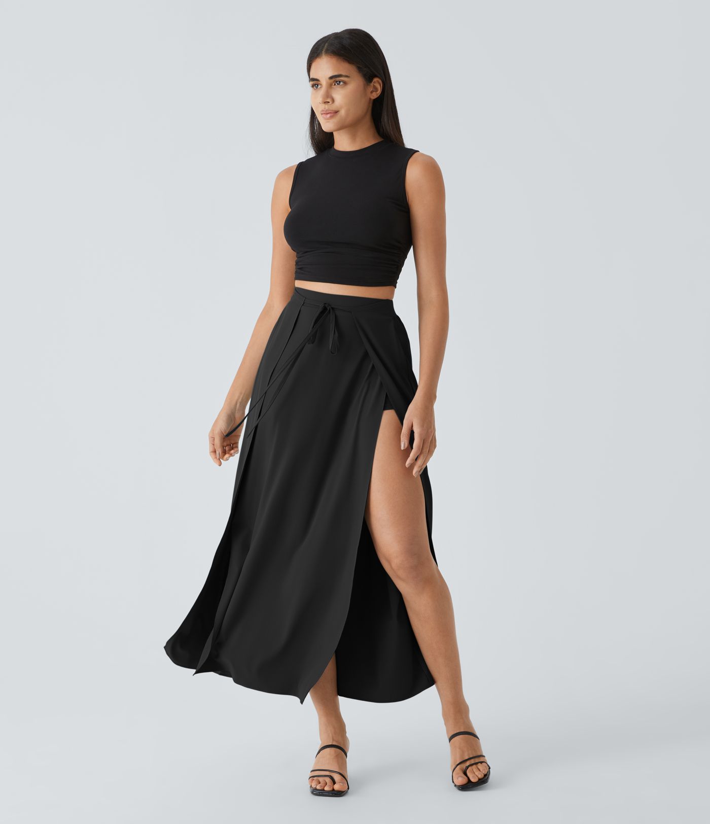 Breezeful™ High Waisted Tie Front Flowy 2-in-1 Maxi Quick Dry Casual Skirt