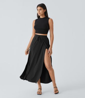 Breezeful™ High Waisted Tie Front Flowy 2-in-1 Maxi Quick Dry Casual Skirt