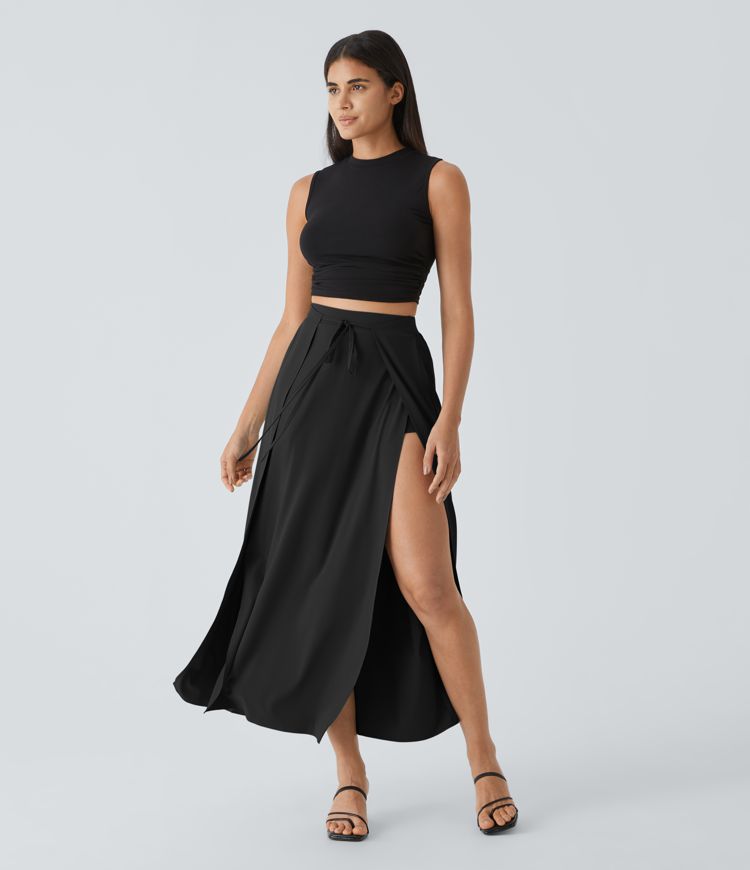 Breezeful™ High Waisted Tie Front Flowy 2-in-1 Maxi Quick Dry Casual Skirt