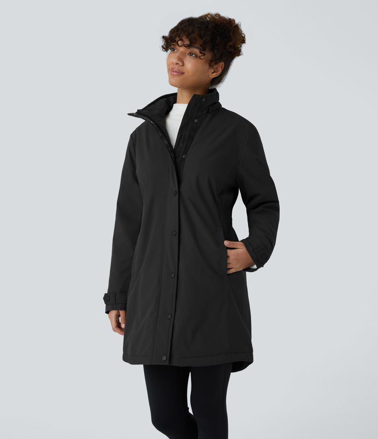 Veste longue de randonnée en polaire avec capuche amovible et col montant