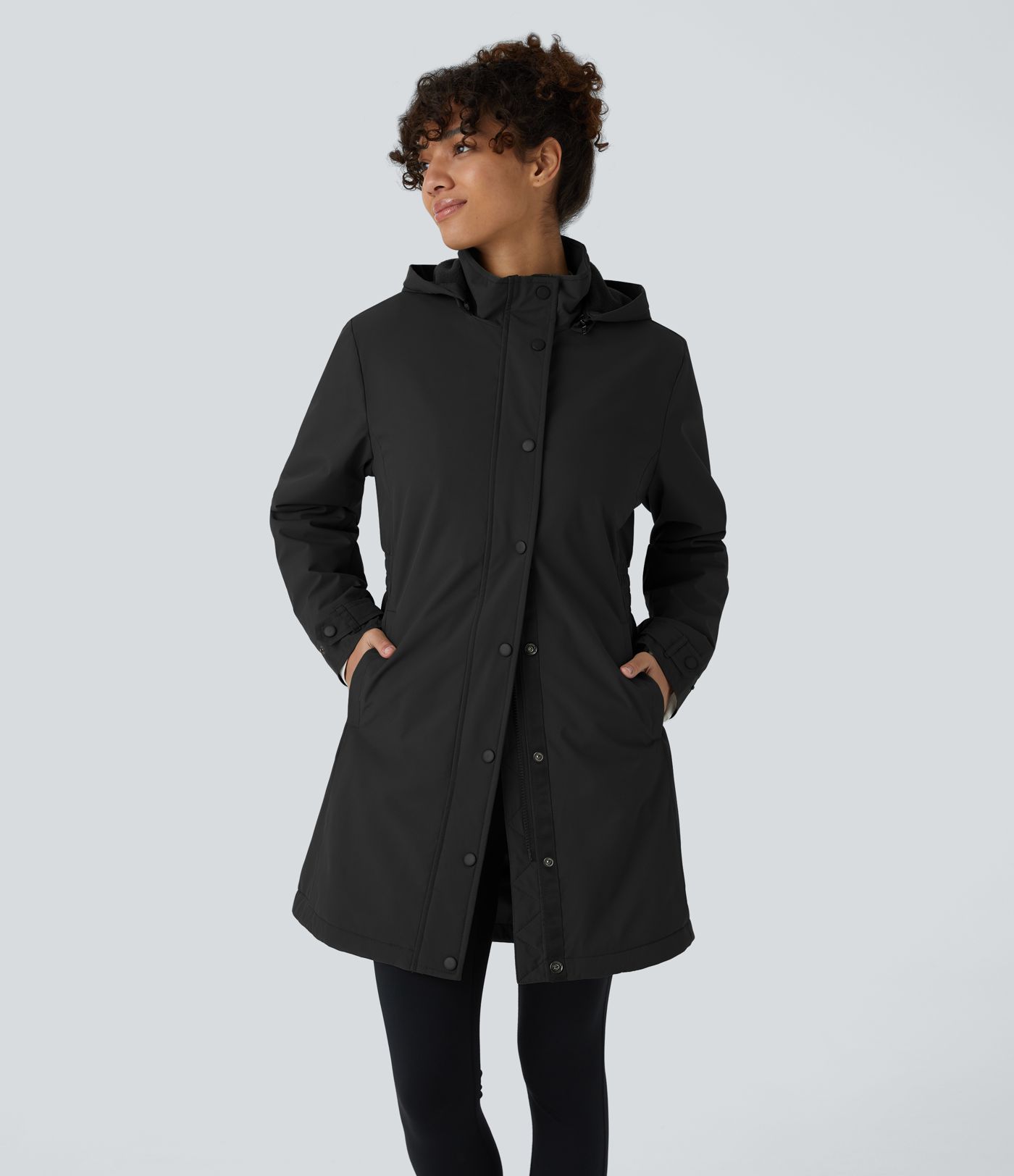 Veste longue de randonnée en polaire avec capuche amovible et col montant