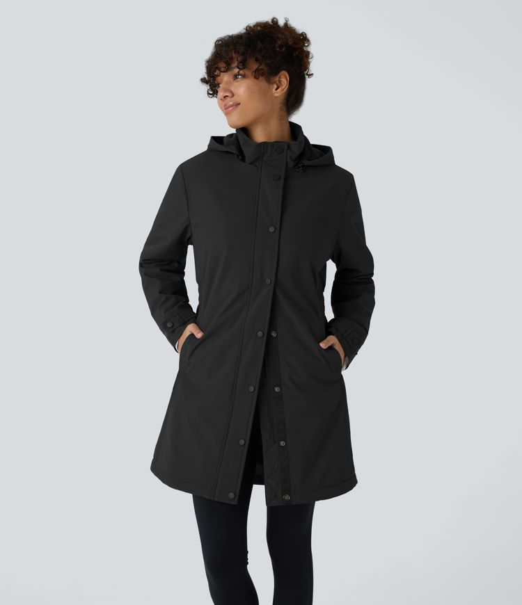 Veste longue de randonnée en polaire avec capuche amovible et col montant