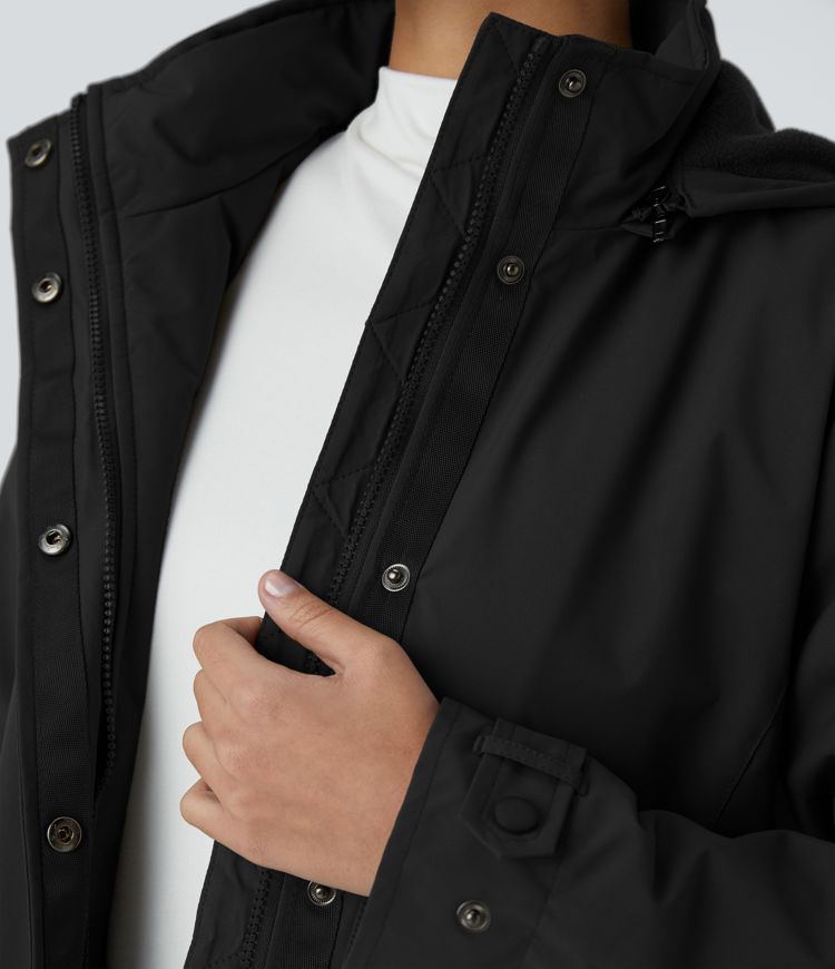 Veste longue de randonnée en polaire avec capuche amovible et col montant