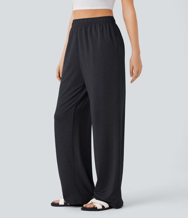 High Waisted Foldover Drawstring Pocket Straight Leg Casual Pants