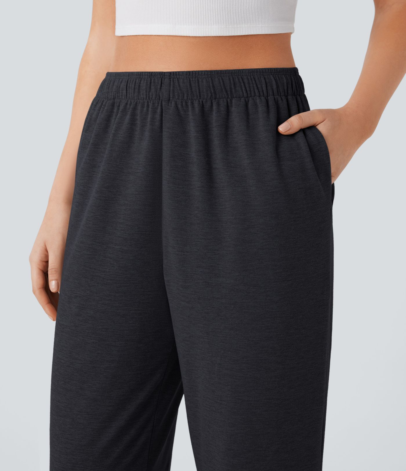 High Waisted Foldover Drawstring Pocket Straight Leg Casual Pants