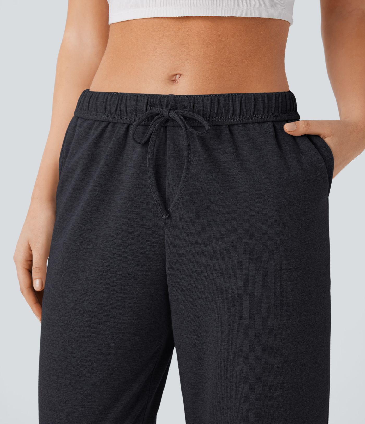 High Waisted Foldover Drawstring Pocket Straight Leg Casual Pants