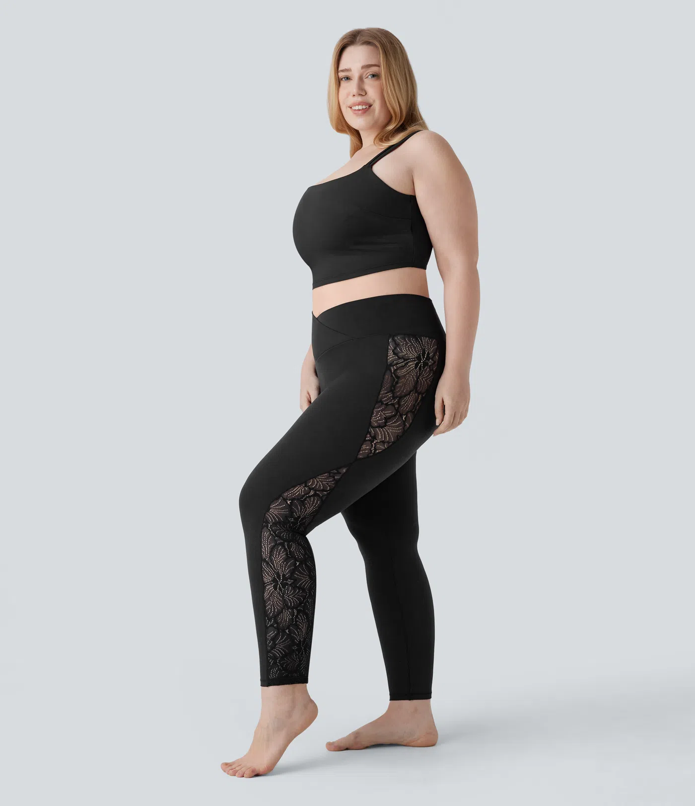 Softlyzero™ - Plus-Size - 7/8-Yoga-Leggings mit hohem Bund, Gesäßtasche und Spitzenmuster