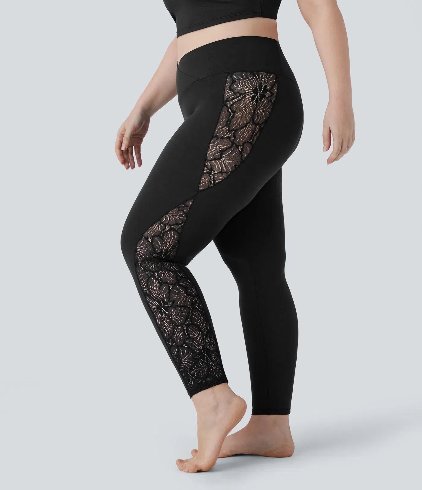 Softlyzero™ - Plus-Size - 7/8-Yoga-Leggings mit hohem Bund, Gesäßtasche und Spitzenmuster