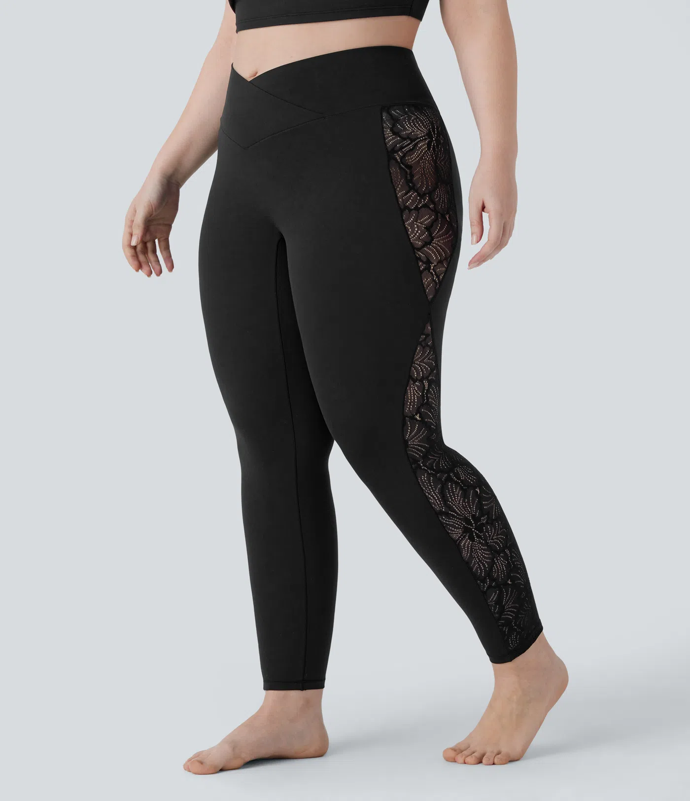 Softlyzero™ - Plus-Size - 7/8-Yoga-Leggings mit hohem Bund, Gesäßtasche und Spitzenmuster