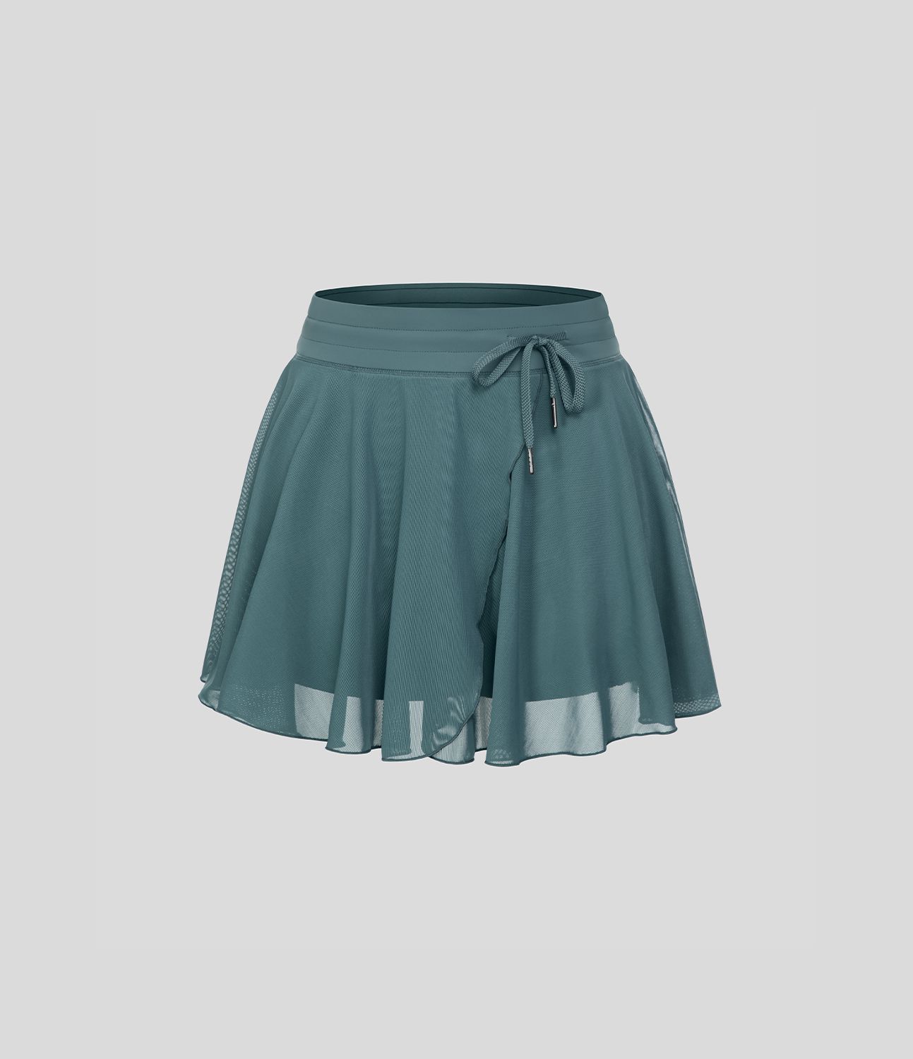 Falda Mini Casual Fluida de Cintura Alta con Cordón, Malla de Contraste y Bolsillos 2 en 1