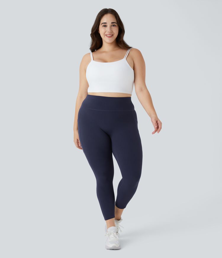 Softlyzero™ High Waisted Double Pockets Plus Size Plain Yoga 7/8 Leggings-UPF50+