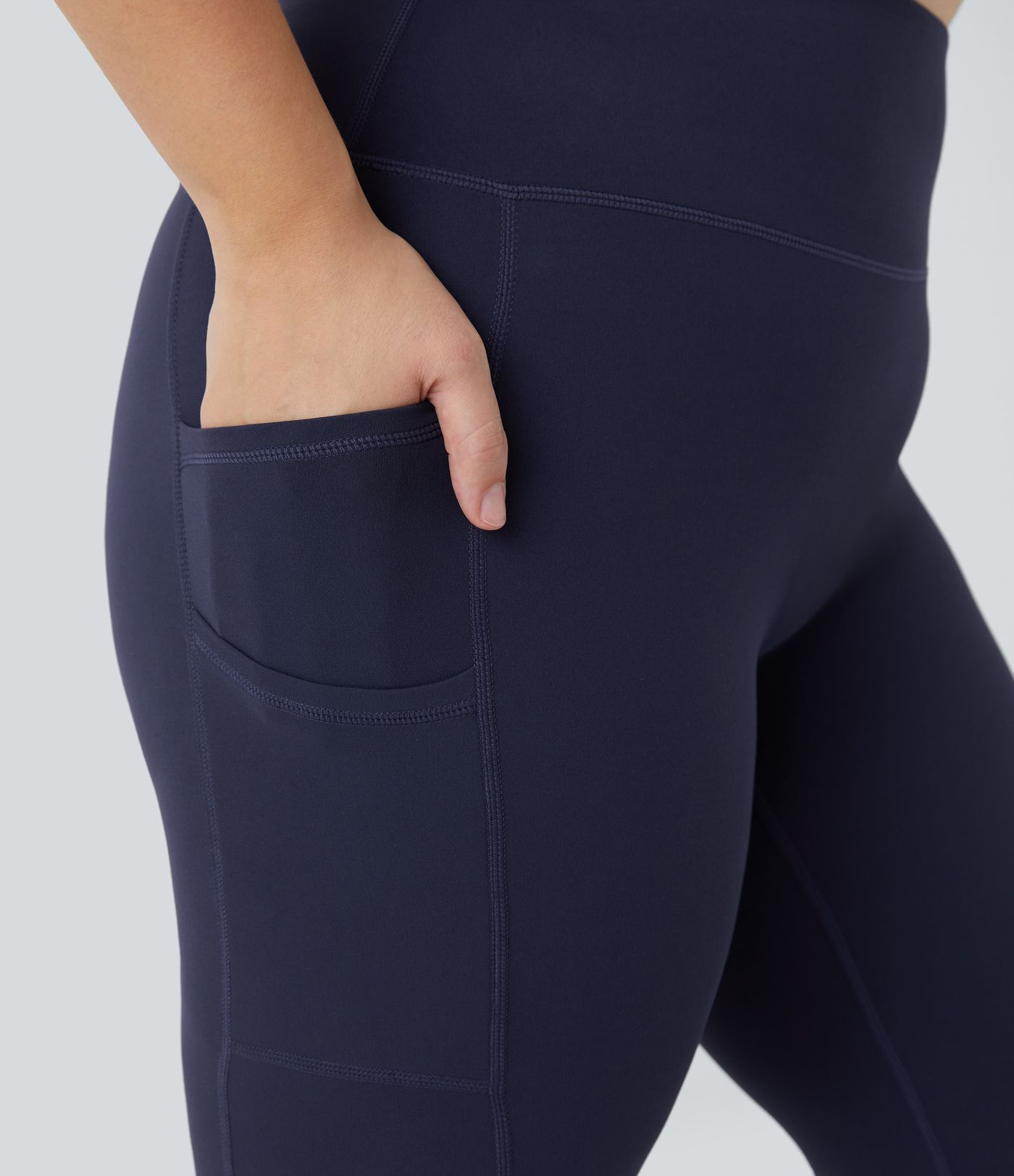 SoftlyZero™ High Waisted Double Pockets Plus Size Plain Yoga 7/8 Leggings-UPF50+