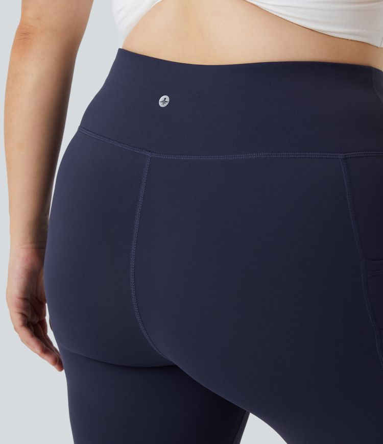 Softlyzero™ High Waisted Double Pockets Plus Size Plain Yoga 7/8 Leggings-UPF50+