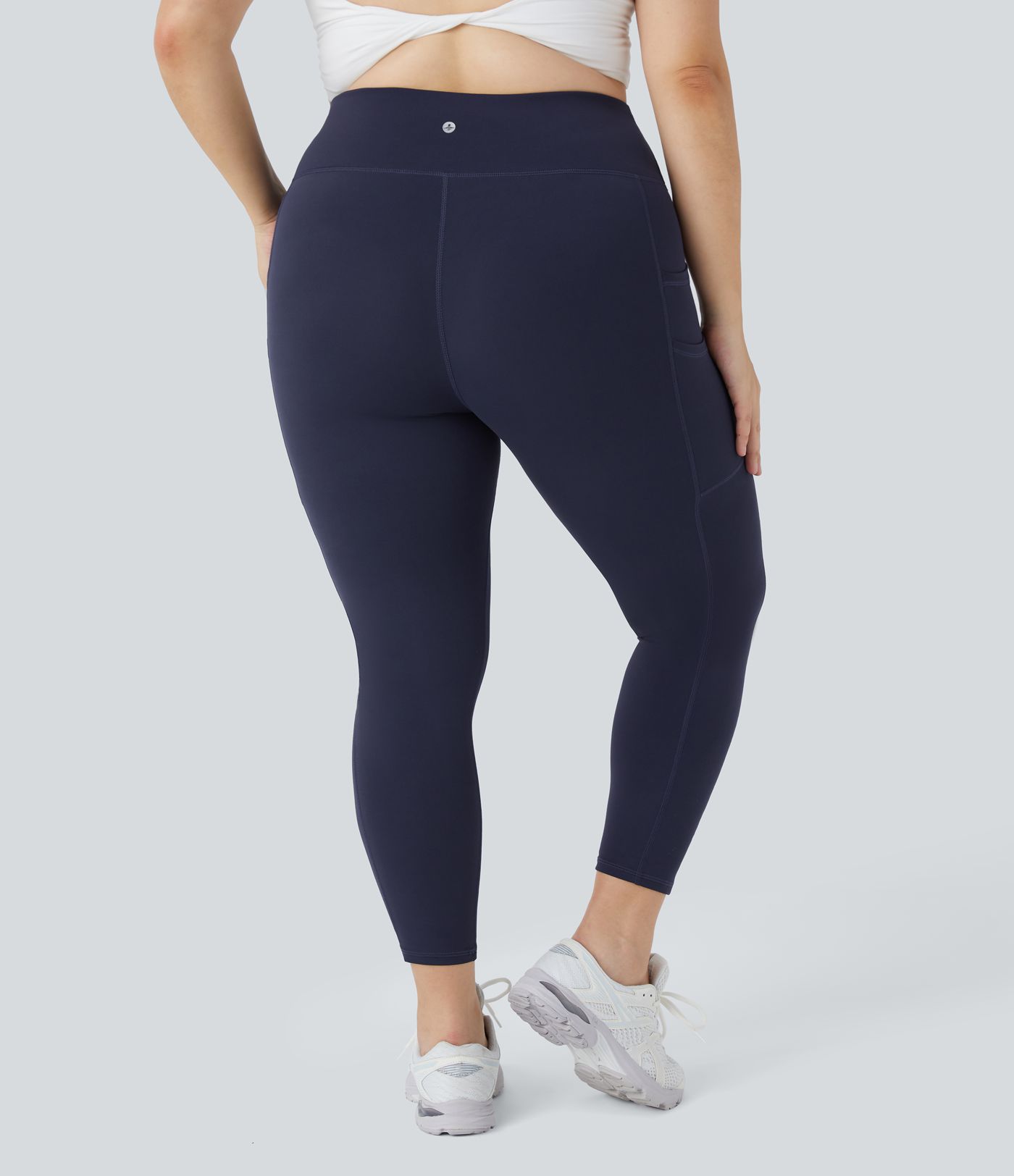 SoftlyZero™ High Waisted Double Pockets Plus Size Plain Yoga 7/8 Leggings-UPF50+