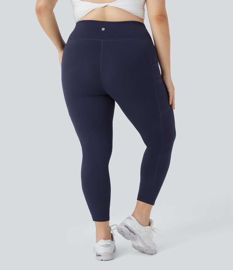 Softlyzero™ High Waisted Double Pockets Plus Size Plain Yoga 7/8 Leggings-UPF50+