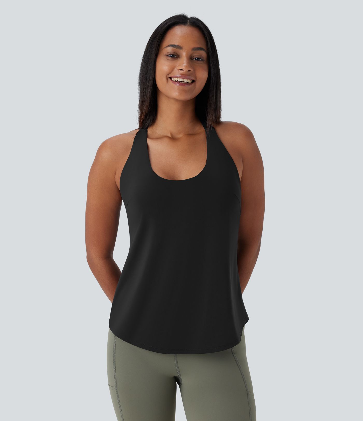 U Neck Curved Hem Cool Touch Yoga Tank Top-UPF50+