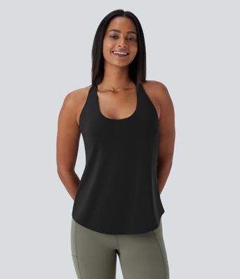U Neck Curved Hem Cool Touch Yoga Tank Top-UPF50+