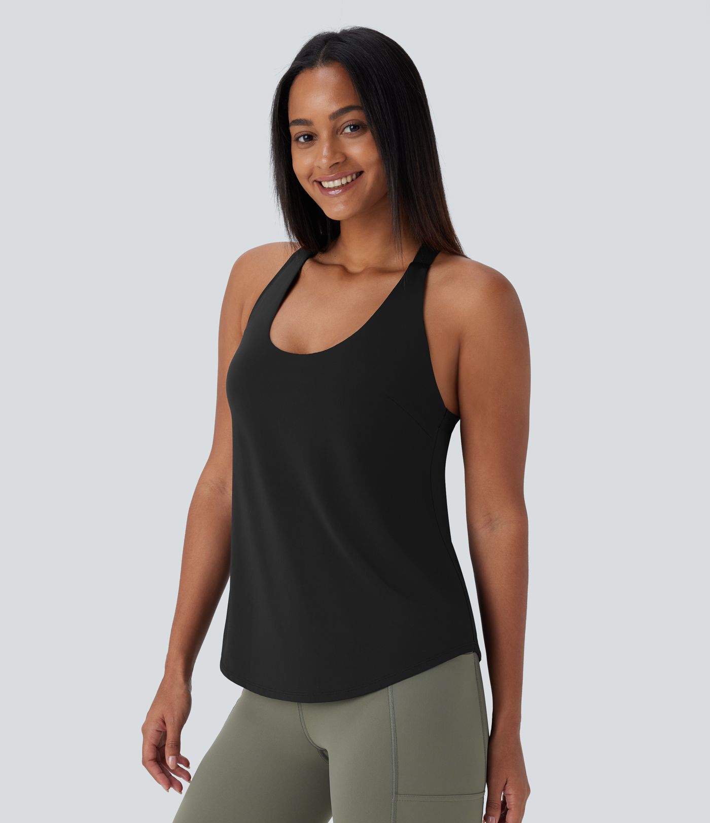 U Neck Curved Hem Cool Touch Yoga Tank Top-UPF50+