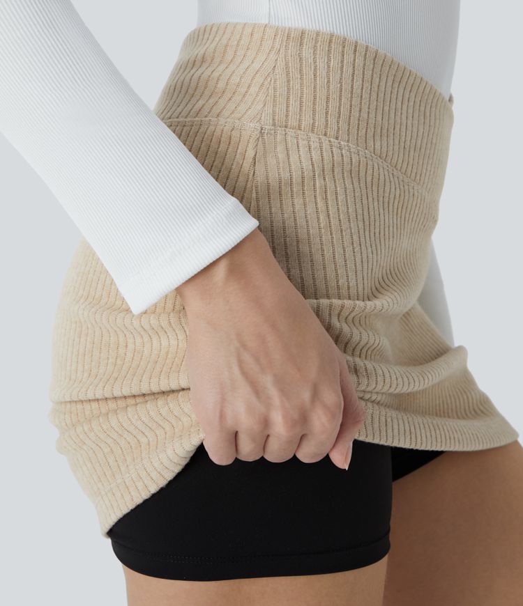 Minifalda ajustada tiro alto canalé cruzado 2 en 1